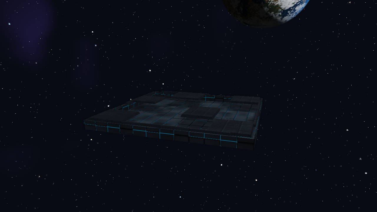 Production render of a fractured platform with separated armour islands and exposed substrate.